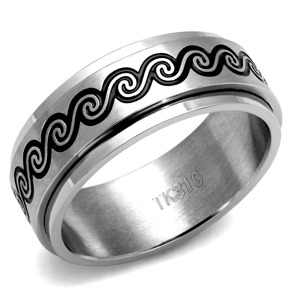 Anillo Color Plata Para Hombres de Acero Inoxidable Olas Negras - Jewelry Store by Erik Rayo