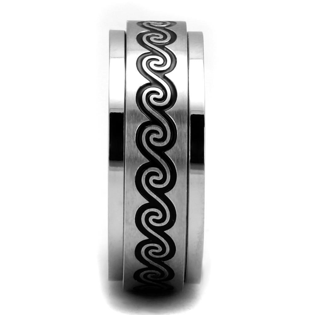 Anillo Color Plata Para Hombres de Acero Inoxidable Olas Negras - Jewelry Store by Erik Rayo