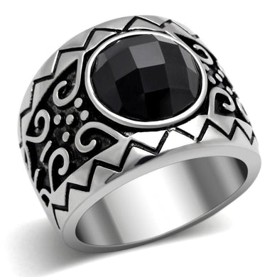 Anillo Color Plata Para Hombres y Ninos de Acero Inoxidable Onyx Alto Redondo - Jewelry Store by Erik Rayo