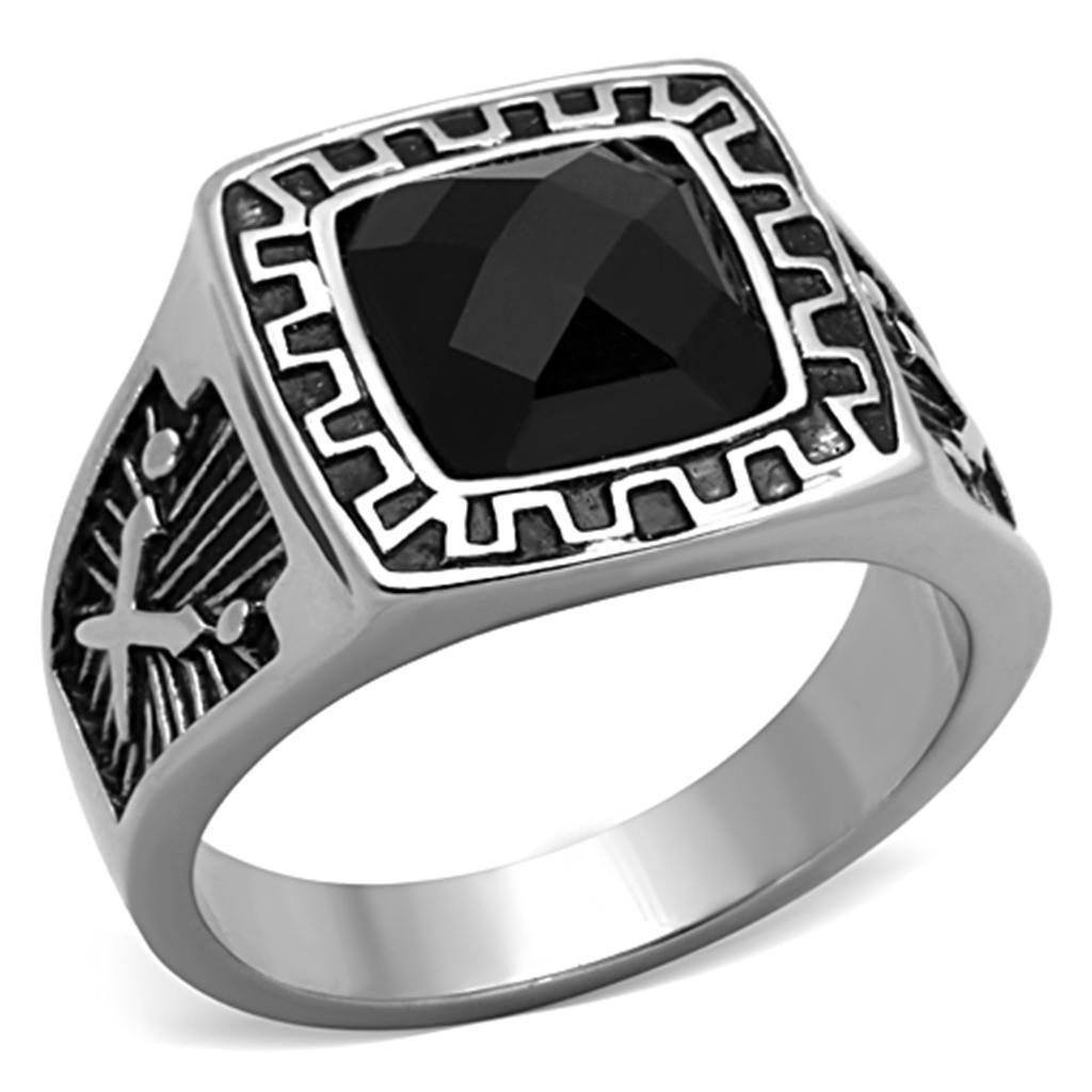 Anillo Color Plata Para Hombres de Acero Inoxidable Onyx Azteca - Jewelry Store by Erik Rayo