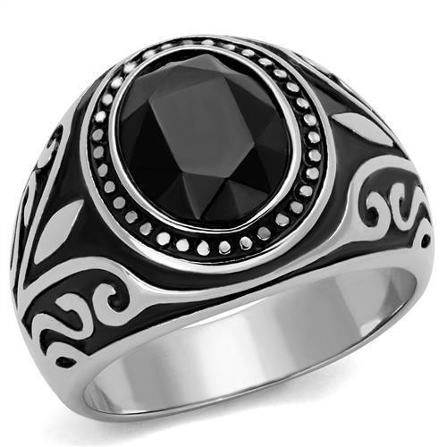 Anillo Color Plata Para Hombres de Acero Inoxidable Onyx Corte Ovalado de Patron - Jewelry Store by Erik Rayo