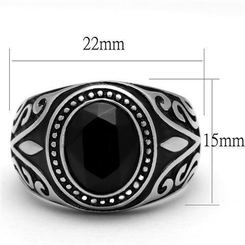 Anillo Color Plata Para Hombres de Acero Inoxidable Onyx Corte Ovalado de Patron - Jewelry Store by Erik Rayo