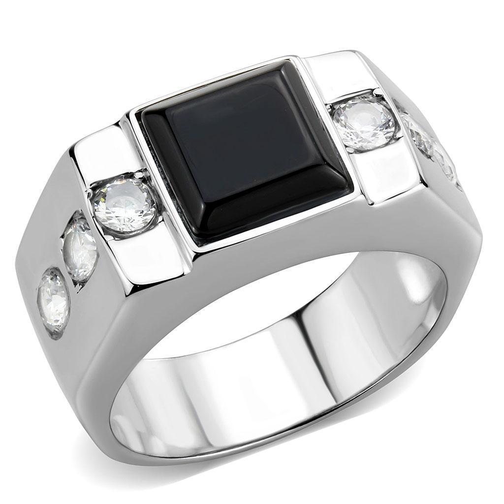 Anillo Color Plata Para Hombres de Acero Inoxidable Onyx Cuadrado Emilia - Jewelry Store by Erik Rayo