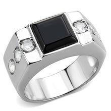 Load image into Gallery viewer, Anillo Color Plata Para Hombres y Ninos de Acero Inoxidable Onyx Cuadrado Emilia - Jewelry Store by Erik Rayo
