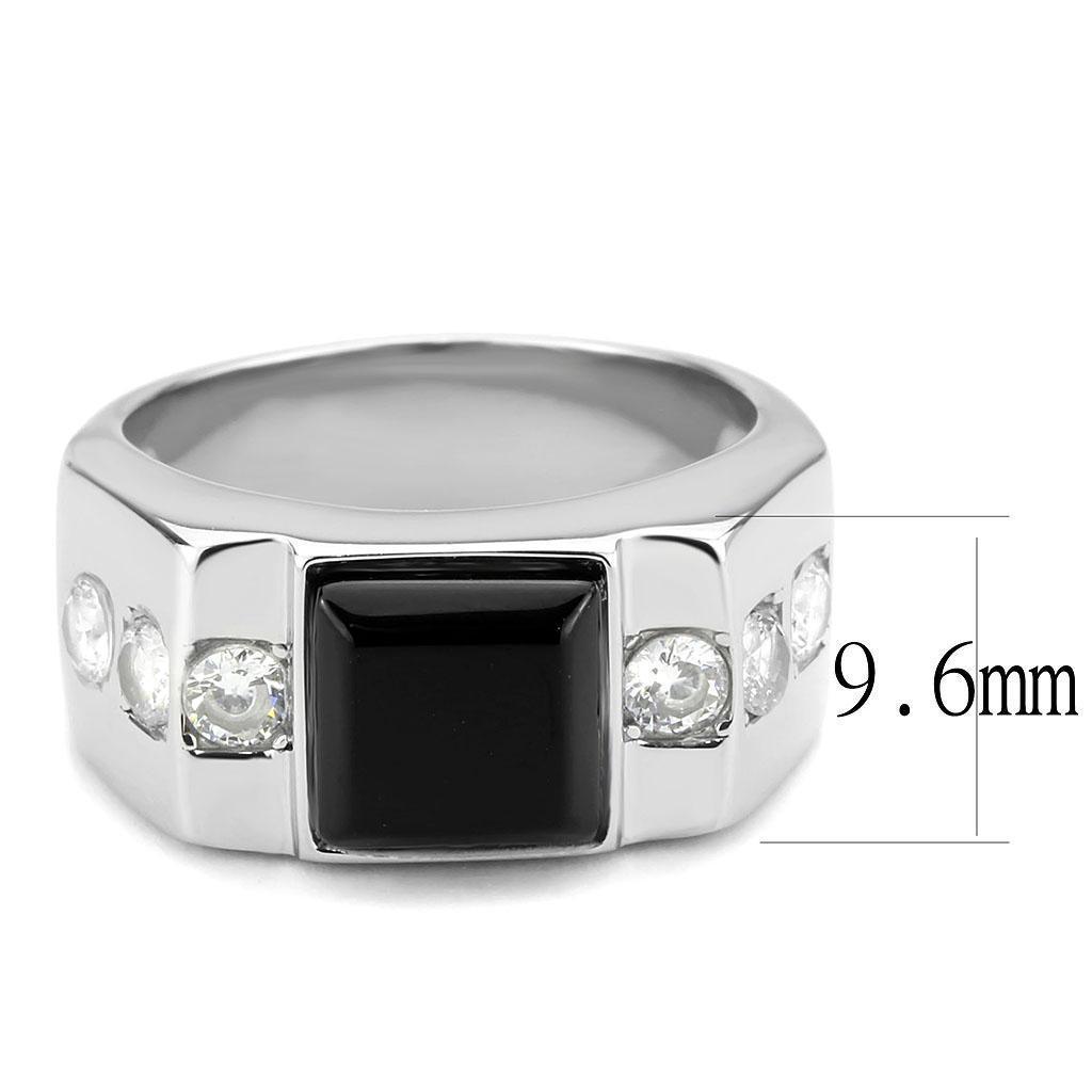 Anillo Color Plata Para Hombres de Acero Inoxidable Onyx Cuadrado Emilia - Jewelry Store by Erik Rayo