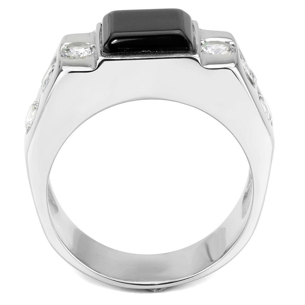 Anillo Color Plata Para Hombres de Acero Inoxidable Onyx Cuadrado Emilia - Jewelry Store by Erik Rayo