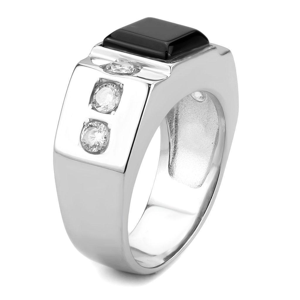 Anillo Color Plata Para Hombres de Acero Inoxidable Onyx Cuadrado Emilia - Jewelry Store by Erik Rayo