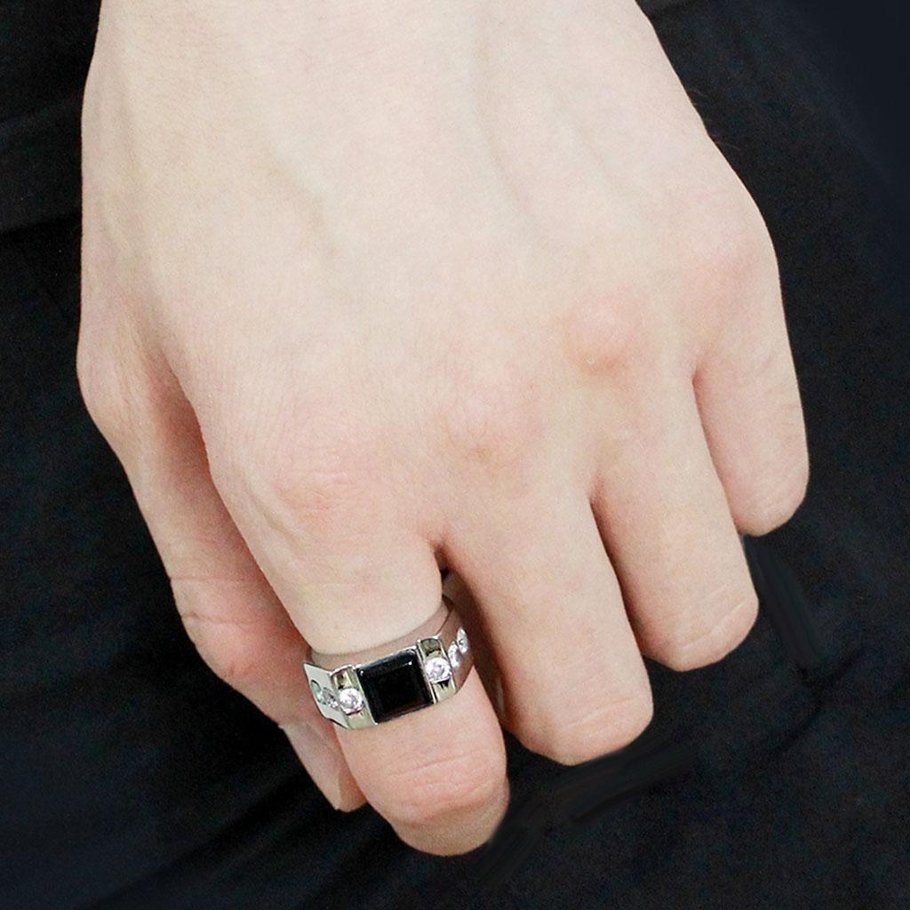 Anillo Color Plata Para Hombres de Acero Inoxidable Onyx Cuadrado Emilia - Jewelry Store by Erik Rayo