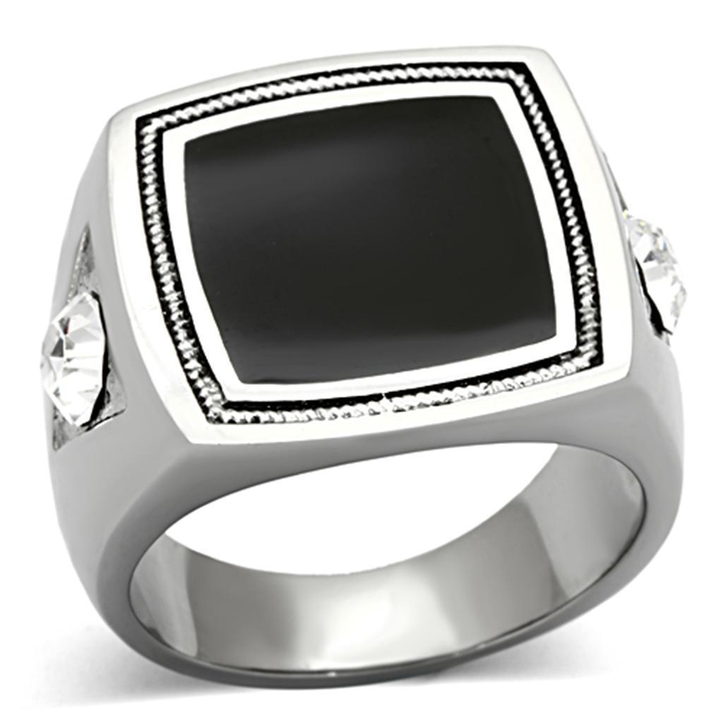 Anillo Color Plata Para Hombres de Acero Inoxidable Onyx Cuadrado en Torzal - Jewelry Store by Erik Rayo