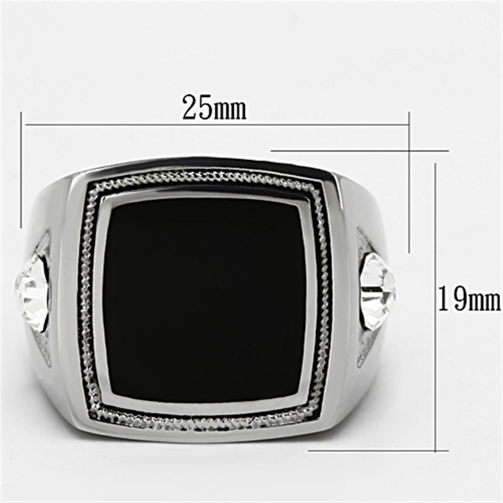 Anillo Color Plata Para Hombres de Acero Inoxidable Onyx Cuadrado en Torzal - Jewelry Store by Erik Rayo
