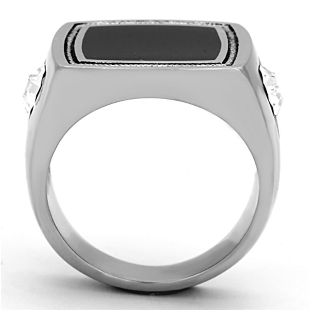 Anillo Color Plata Para Hombres de Acero Inoxidable Onyx Cuadrado en Torzal - Jewelry Store by Erik Rayo