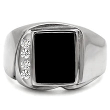 Load image into Gallery viewer, Anillo Color Plata Para Hombres y Ninos de Acero Inoxidable Onyx Cuadrado - Jewelry Store by Erik Rayo
