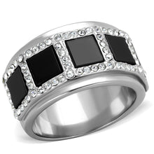 Load image into Gallery viewer, Anillo Color Plata Para Hombres y Ninos de Acero Inoxidable Onyx Cuadrados con Diamantes - Jewelry Store by Erik Rayo
