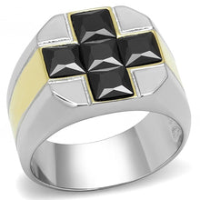 Load image into Gallery viewer, Anillo Color Plata Para Hombres y Ninos de Acero Inoxidable Onyx Cuadrados en Forma de Cruz - Jewelry Store by Erik Rayo
