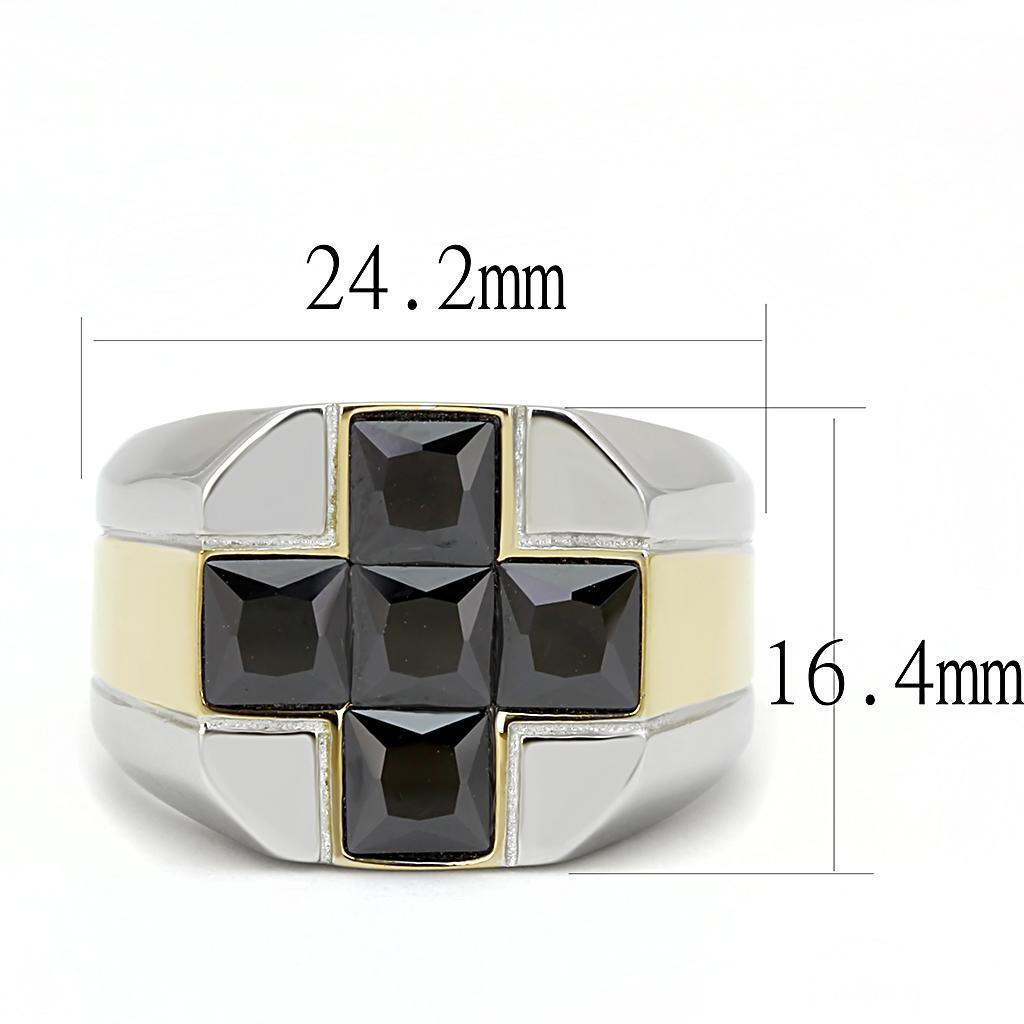Anillo Color Plata Para Hombres de Acero Inoxidable Onyx Cuadrados en Forma de Cruz - Jewelry Store by Erik Rayo