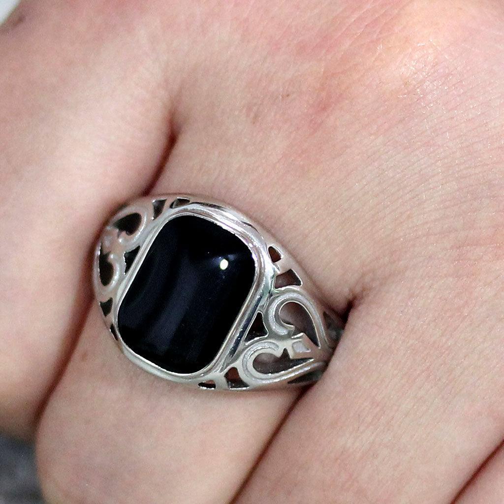 Anillo Color Plata Para Hombres de Acero Inoxidable Onyx de Reyes - Jewelry Store by Erik Rayo