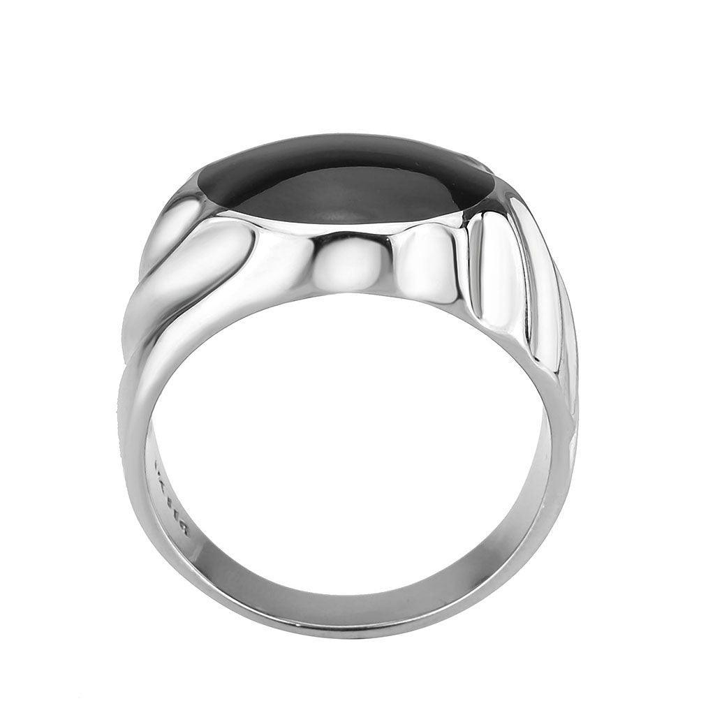 Anillo Color Plata Para Hombres de Acero Inoxidable Onyx en Espiral Redondo - Jewelry Store by Erik Rayo