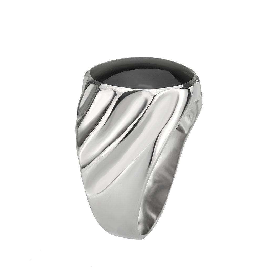 Anillo Color Plata Para Hombres de Acero Inoxidable Onyx en Espiral Redondo - Jewelry Store by Erik Rayo