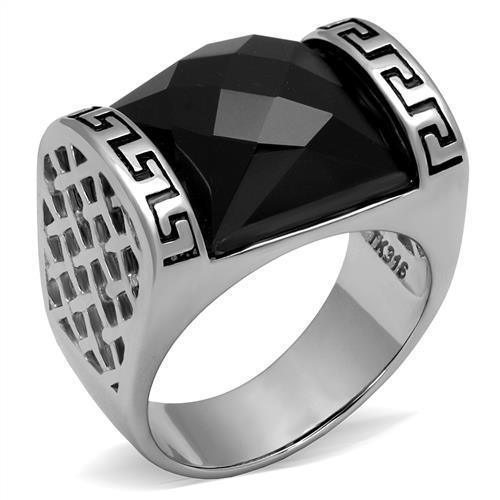 Anillo Color Plata Para Hombres de Acero Inoxidable Onyx Moderno Carruela - Jewelry Store by Erik Rayo