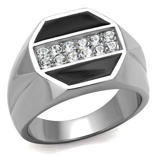 Anillo Color Plata Para Hombres de Acero Inoxidable Onyx Octagono Interumpido de Diamantes - Jewelry Store by Erik Rayo