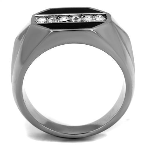 Anillo Color Plata Para Hombres de Acero Inoxidable Onyx Octagono Interumpido de Diamantes - Jewelry Store by Erik Rayo