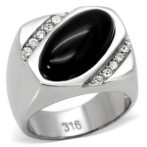 Anillo Color Plata Para Hombres de Acero Inoxidable Onyx Ovalado - Jewelry Store by Erik Rayo