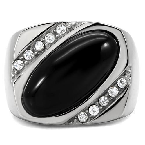 Anillo Color Plata Para Hombres de Acero Inoxidable Onyx Ovalado - Jewelry Store by Erik Rayo