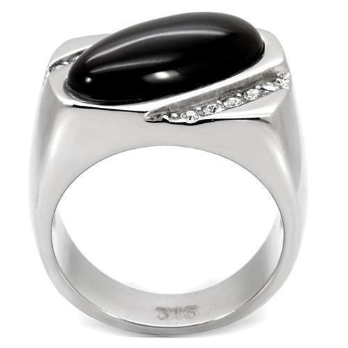 Anillo Color Plata Para Hombres de Acero Inoxidable Onyx Ovalado - Jewelry Store by Erik Rayo