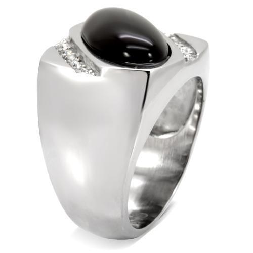 Anillo Color Plata Para Hombres de Acero Inoxidable Onyx Ovalado - Jewelry Store by Erik Rayo