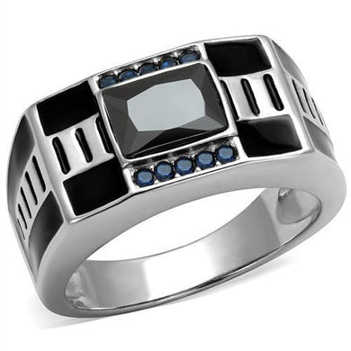 Anillo Color Plata Para Hombres y Ninos de Acero Inoxidable Onyx Rectangular con Diamantes Azules - Jewelry Store by Erik Rayo