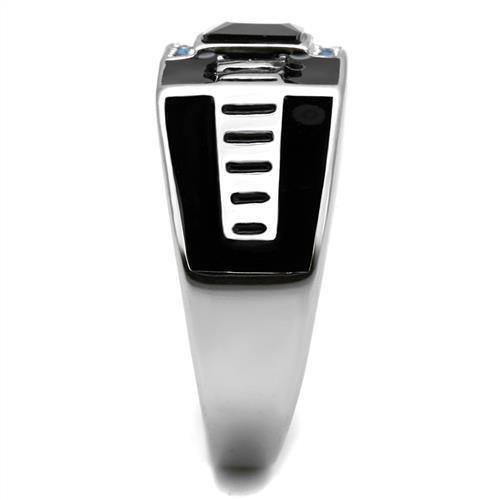 Anillo Color Plata Para Hombres de Acero Inoxidable Onyx Rectangular con Diamantes Azules - Jewelry Store by Erik Rayo