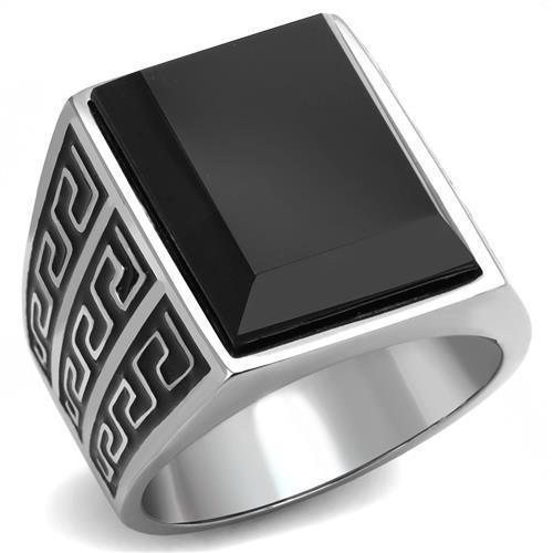 Anillo Color Plata Para Hombres y Ninos de Acero Inoxidable Onyx Rectangular Patron Egipcio - Jewelry Store by Erik Rayo