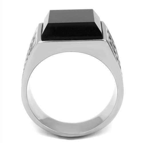 Anillo Color Plata Para Hombres de Acero Inoxidable Onyx Rectangular Patron Egipcio - Jewelry Store by Erik Rayo
