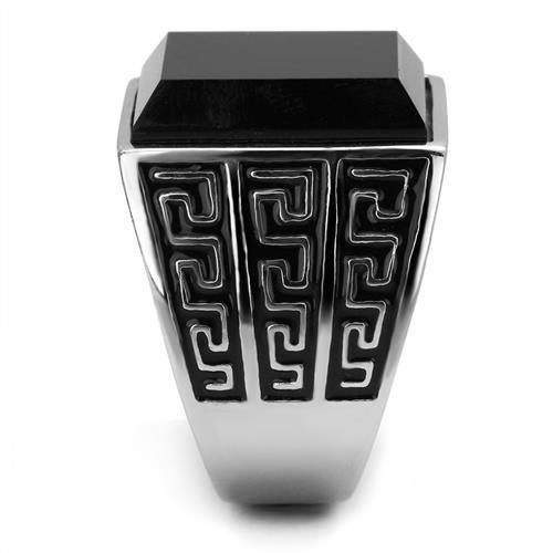 Anillo Color Plata Para Hombres de Acero Inoxidable Onyx Rectangular Patron Egipcio - Jewelry Store by Erik Rayo