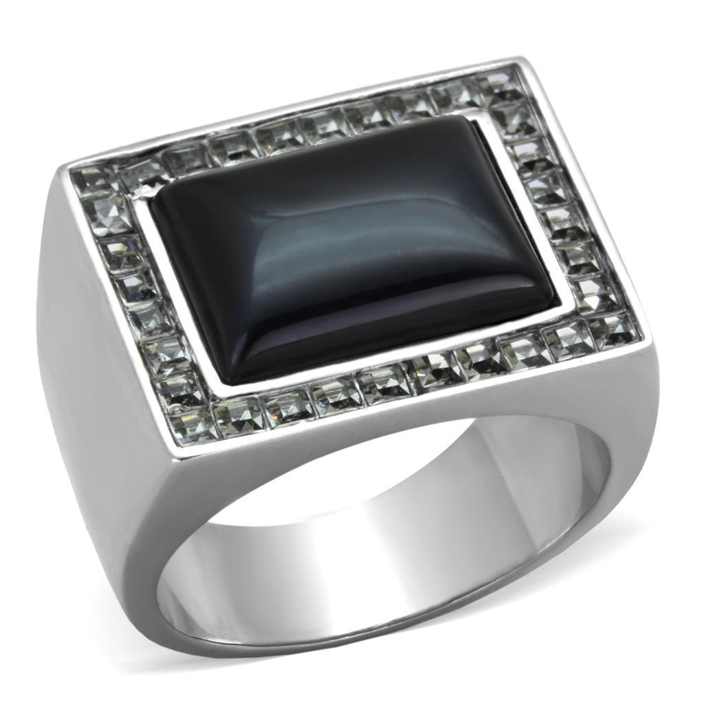 Anillo Color Plata Para Hombres de Acero Inoxidable Onyx Rectangular Redondo - Jewelry Store by Erik Rayo