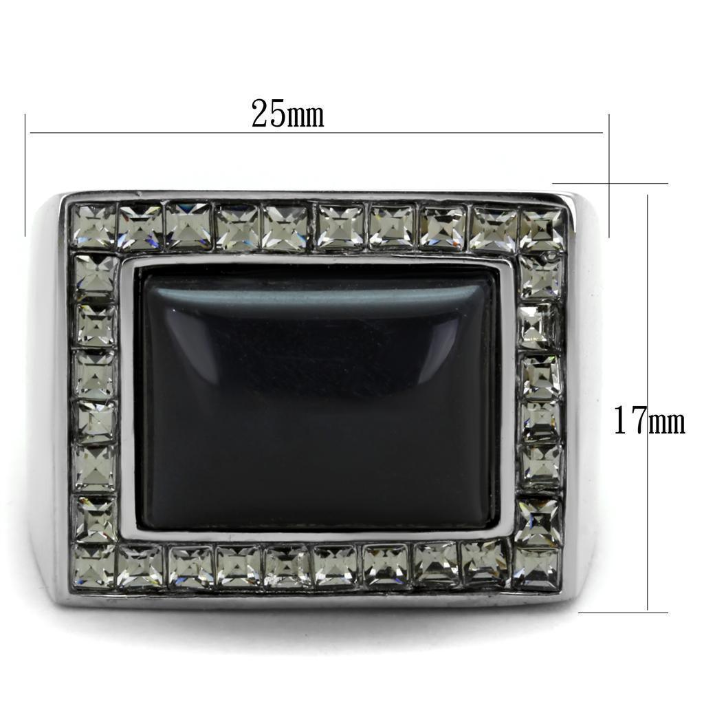 Anillo Color Plata Para Hombres de Acero Inoxidable Onyx Rectangular Redondo - Jewelry Store by Erik Rayo