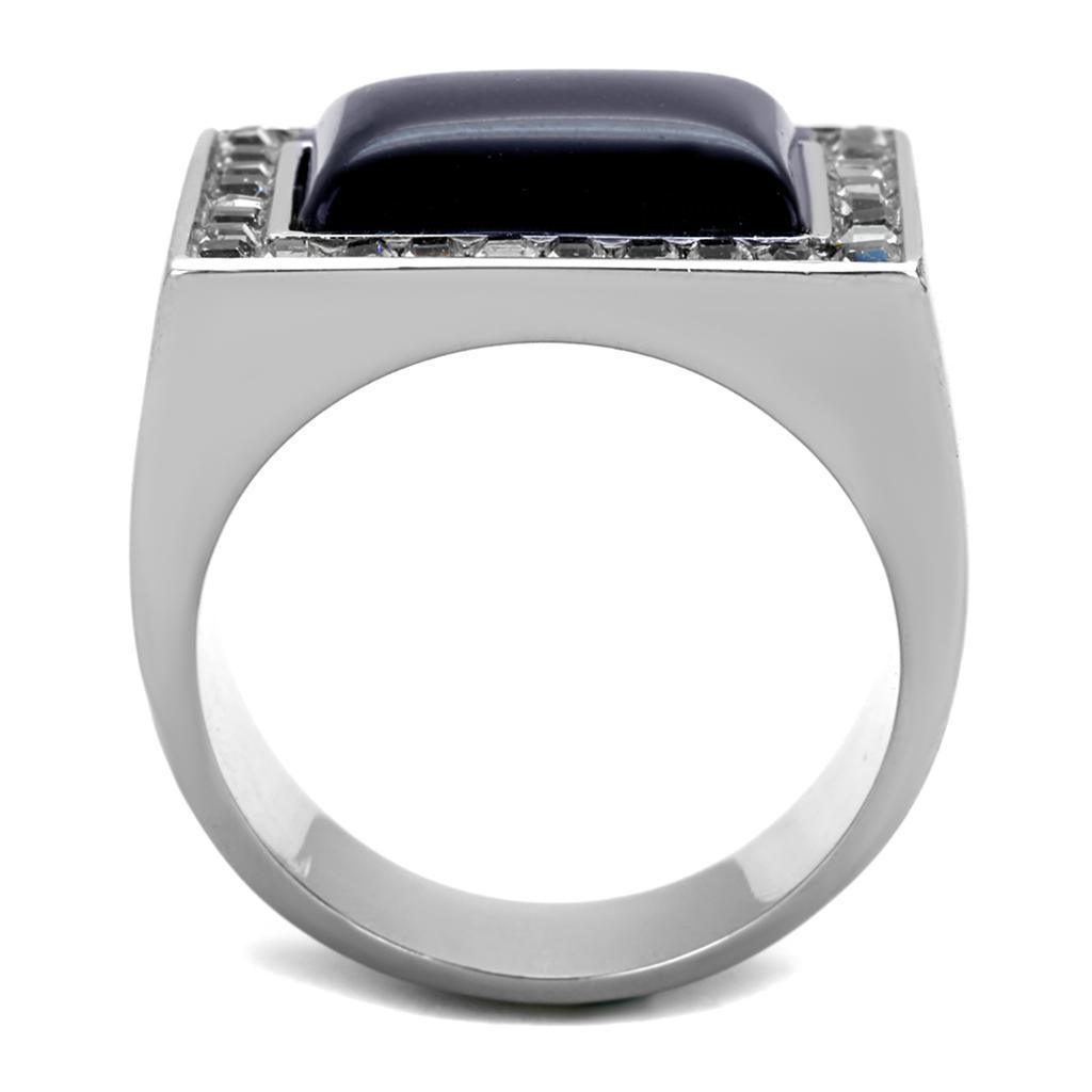 Anillo Color Plata Para Hombres de Acero Inoxidable Onyx Rectangular Redondo - Jewelry Store by Erik Rayo