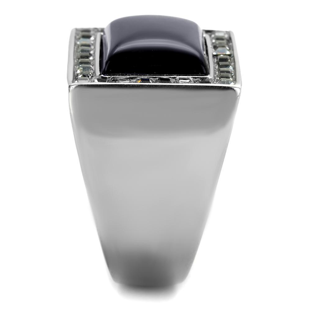 Anillo Color Plata Para Hombres de Acero Inoxidable Onyx Rectangular Redondo - Jewelry Store by Erik Rayo