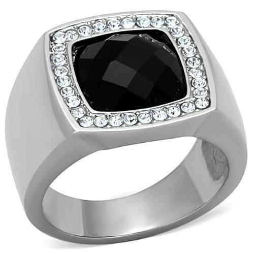 Anillo Color Plata Para Hombres de Acero Inoxidable Onyx Redondo Corte Diamante - Jewelry Store by Erik Rayo