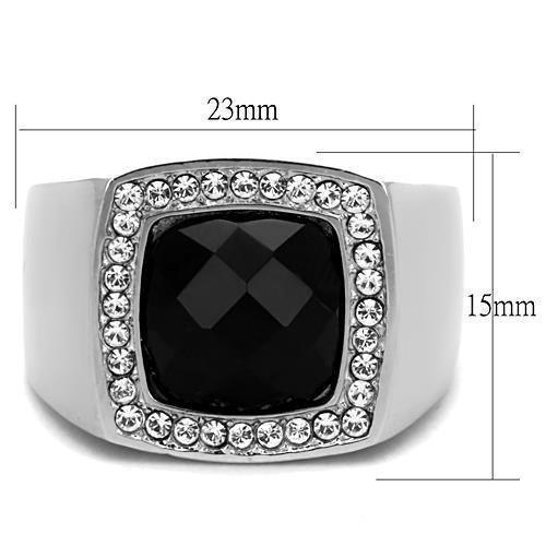 Anillo Color Plata Para Hombres de Acero Inoxidable Onyx Redondo Corte Diamante - Jewelry Store by Erik Rayo