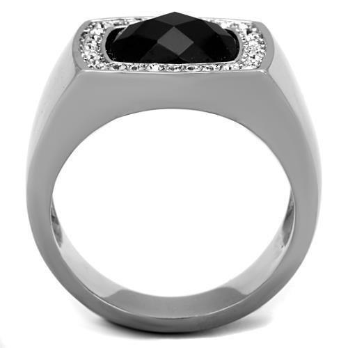 Anillo Color Plata Para Hombres de Acero Inoxidable Onyx Redondo Corte Diamante - Jewelry Store by Erik Rayo