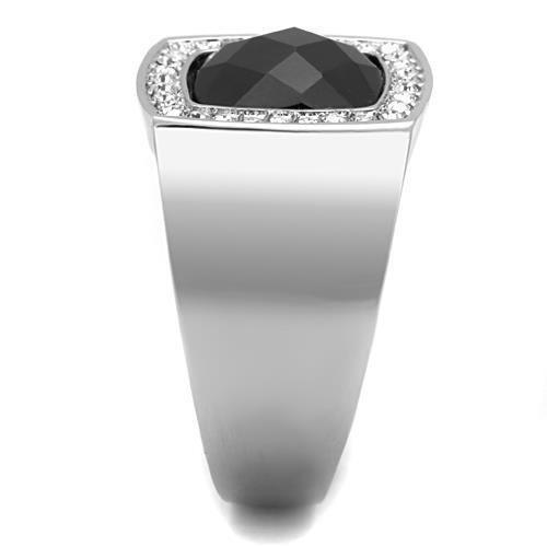 Anillo Color Plata Para Hombres de Acero Inoxidable Onyx Redondo Corte Diamante - Jewelry Store by Erik Rayo