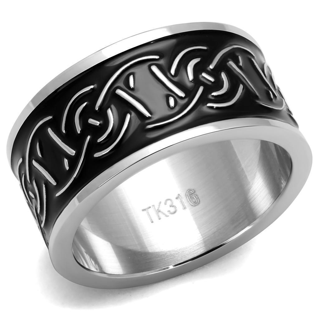 Anillo Color Plata Para Hombres de Acero Inoxidable Patrones en Negro - Jewelry Store by Erik Rayo
