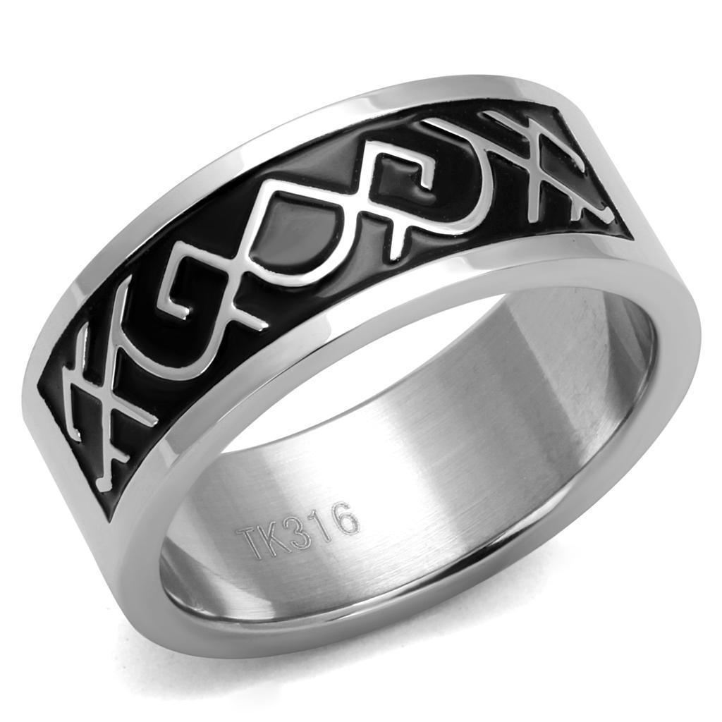 Anillo Color Plata Para Hombres de Acero Inoxidable Patrones en Negro - Jewelry Store by Erik Rayo