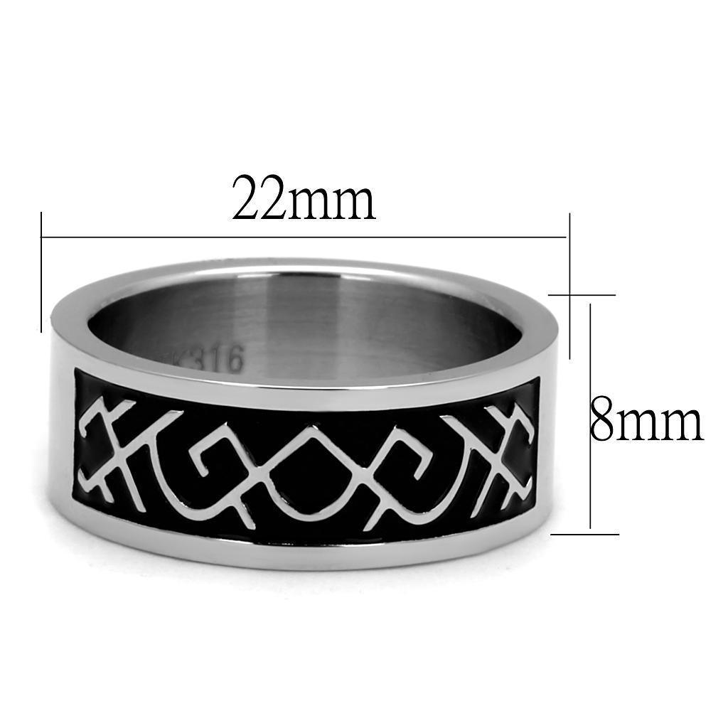 Anillo Color Plata Para Hombres de Acero Inoxidable Patrones en Negro - Jewelry Store by Erik Rayo