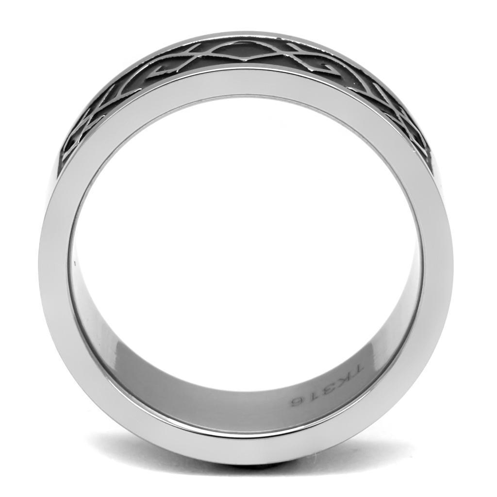 Anillo Color Plata Para Hombres de Acero Inoxidable Patrones en Negro - Jewelry Store by Erik Rayo
