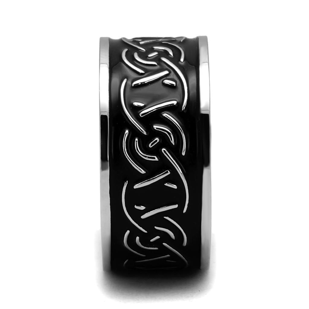 Anillo Color Plata Para Hombres de Acero Inoxidable Patrones en Negro - Jewelry Store by Erik Rayo