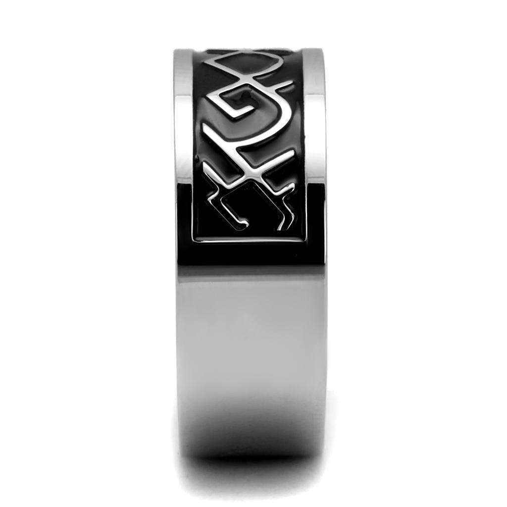 Anillo Color Plata Para Hombres de Acero Inoxidable Patrones en Negro - Jewelry Store by Erik Rayo