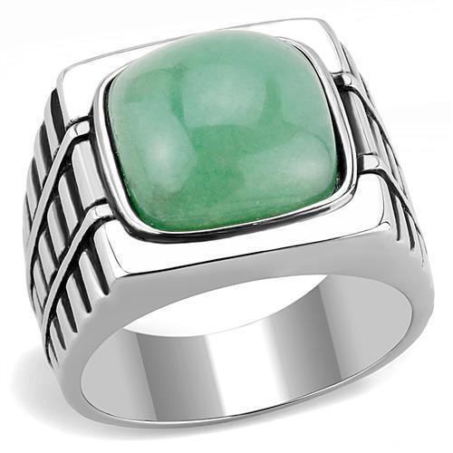 Anillo Color Plata Para Hombres de Acero Inoxidable Piedra Lisa Color Jade - Jewelry Store by Erik Rayo