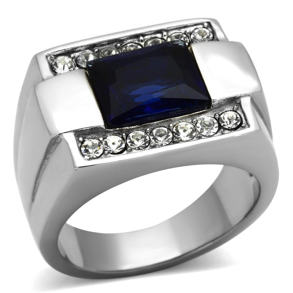 Anillo Color Plata Para Hombres de Acero Inoxidable Piedra Zafiro - Jewelry Store by Erik Rayo